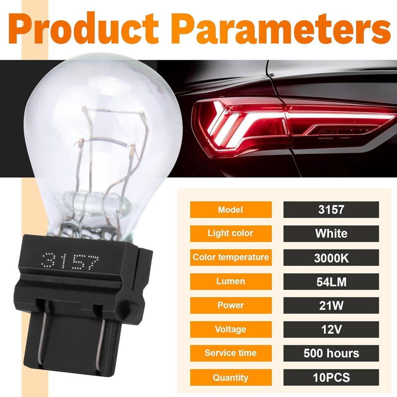 ecocstm 10 PCS 3157 Tail Light Bulb, Miniature Brake Light Bulb, Waterproof Turn Signal Bulb, Automotive Side Marker Tail Light Replacement for Truck SUV Car (White) - Image 2